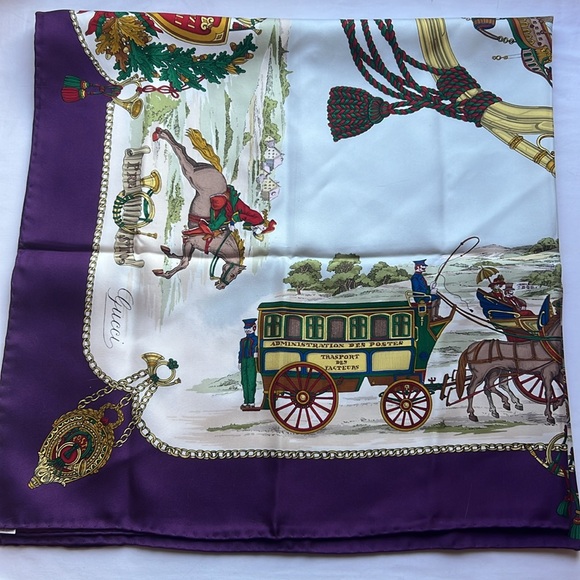 Gucci Equestrian "Servizi Postali" Design 100%Silk Scarf Made in Italy Auth.90cm - Picture 11 of 13
